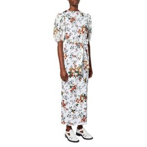 NWT Erdem Sarah Maxi Dress White Floral Women 12 US White Red Floral Puff Sleeve